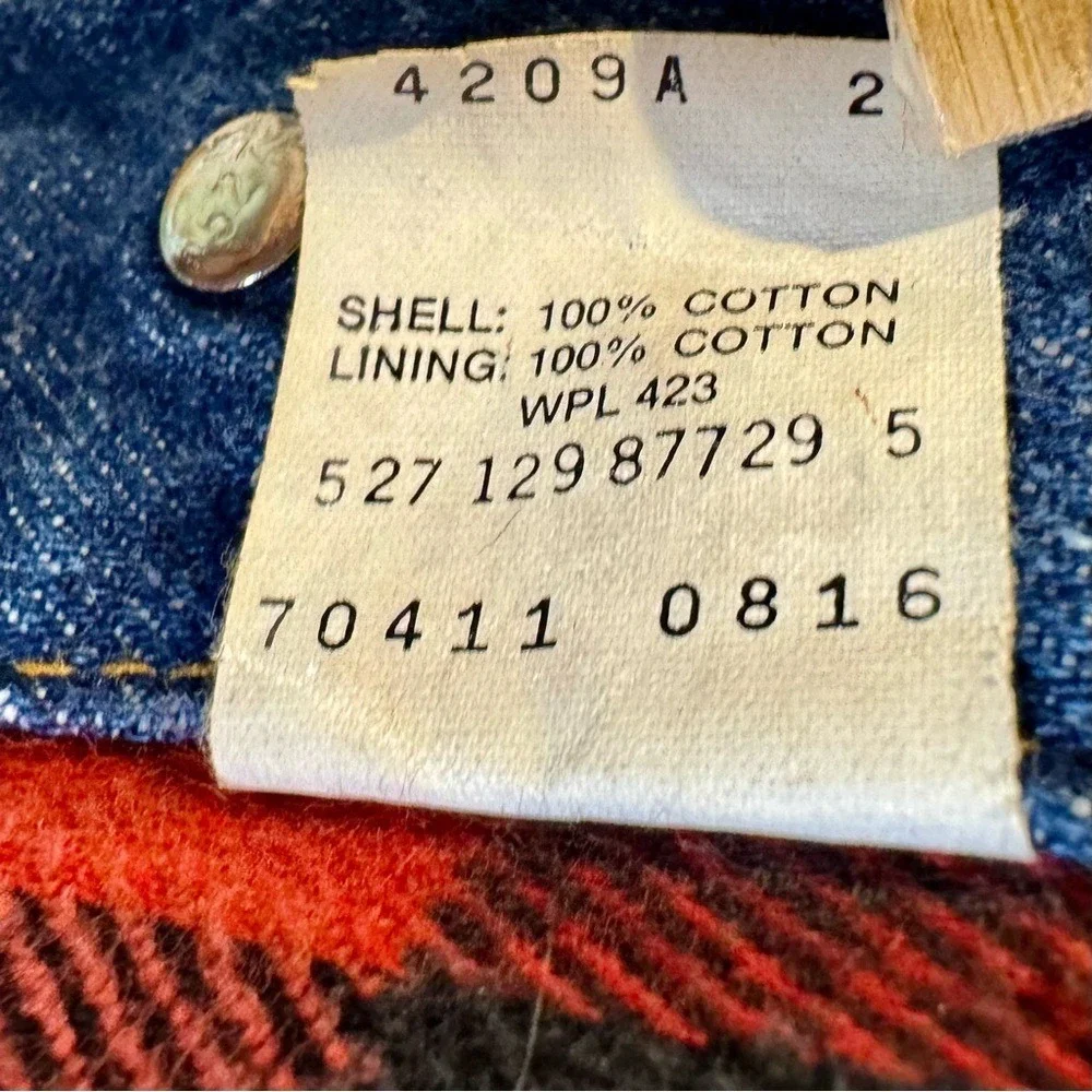 Vintage Levi's Buffalo Plaid Flannel-lined‎ Denim Trucker Jacket 80s Men's S / M